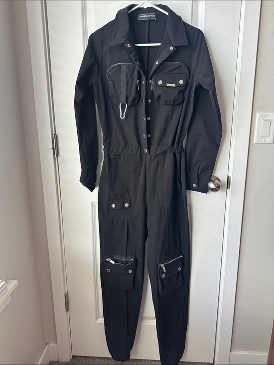 Maniere De Voir Pants - Maniere De Voir Black Utility Jumpsuit with Pocket Details